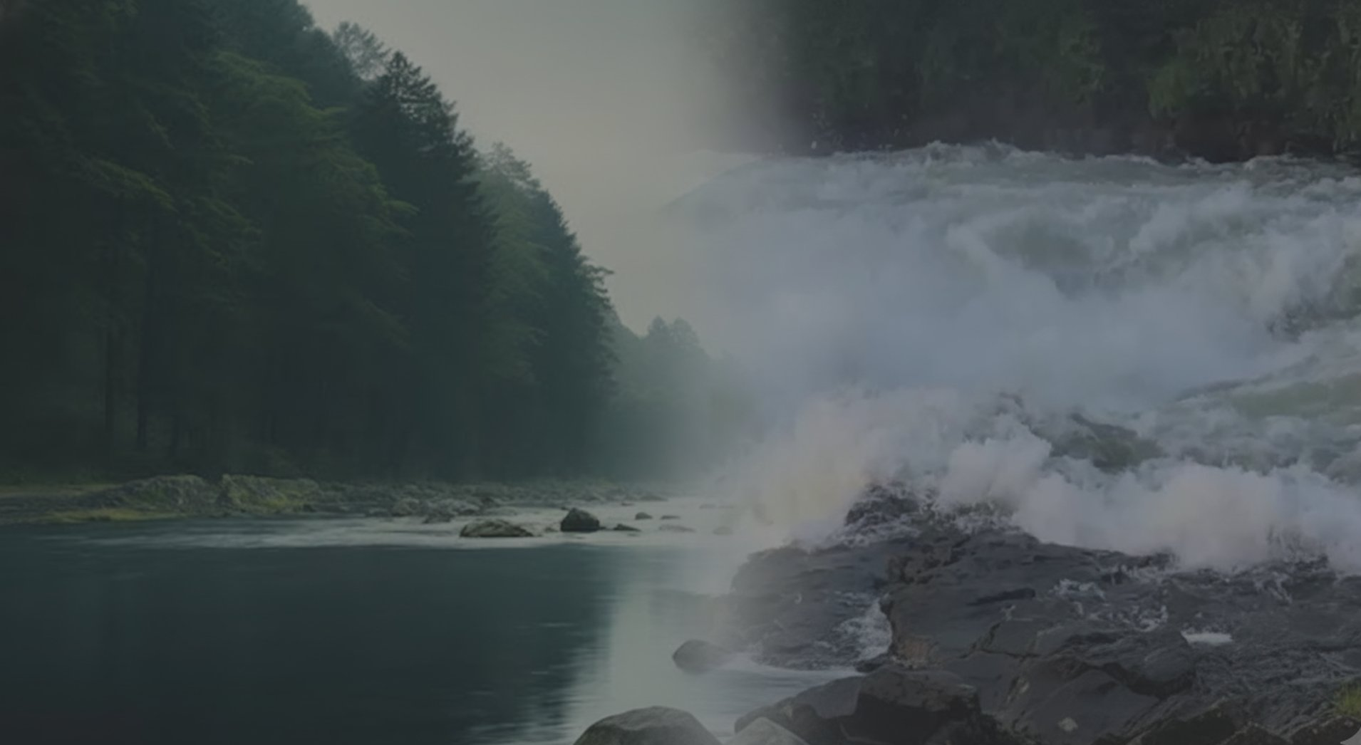A river running from calm water into rapids